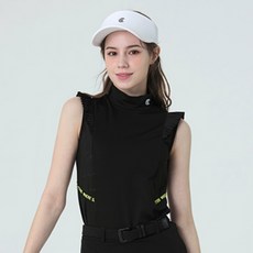 클리브랜드 여성용 어깨 프릴 레터링테잎 모크넥 민소매 골프 티셔츠 CGKWTS1081