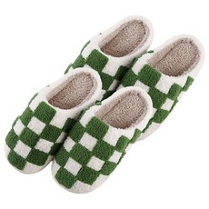 EVER HOUSE 格紋毛絨室內拖鞋, 綠色, 2個