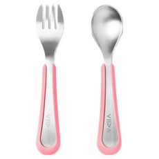 VIIDA Soufflé 抗菌304不鏽鋼叉匙組, 甜心粉色, L 湯匙1支 + 叉子1支, 1組
