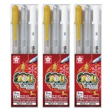 GELLY ROLL 金屬與白色筆 3入組 0.4mm, 3套, 白色+金色+銀色