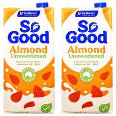 So Good 無糖杏仁奶, 高鈣低脂, 素食者適用, 無乳糖無麩質, 1L, 2瓶