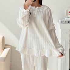 AnotherD 女款蕾絲領口睡眠睡衣上下兩件套組