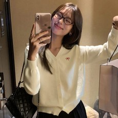 andstyle 女款芭蕾風V領蝴蝶結針織長袖開襟衫 264291