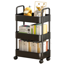 리브온 틈새 수납 정리대 트롤리 + 바퀴 + 걸이 + 스티커 36 x 24 x 69 cm, 블랙, 3단