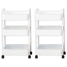 三層 帶輪收納推車, 白色, 2個
