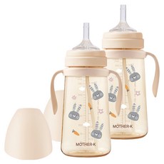 마더케이 유아용 베이직 PPSU 토끼 빨대컵, 300ml, 2개, 크림