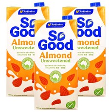 So Good 無糖杏仁奶, 高鈣低脂, 素食者適用, 無乳糖無麩質, 1L, 3瓶