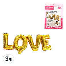 PARTYSHOW 訊息鋁箔氣球 超級造型 LOVE, 3個, 金色