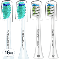 올데이해피 필립스 호환용 전동 칫솔모 HX6014 2p + HX6064 2p + 안전뚜껑 세트, HX6014P,  HX6064P, 화이트, 16개