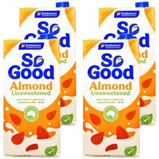 So Good 無糖杏仁奶, 高鈣低脂, 素食者適用, 無乳糖無麩質, 1L, 4瓶