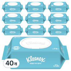 크리넥스 코튼클린 저자극 물티슈 캡형, 40g, 72매, 40개