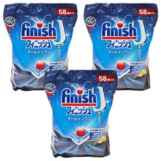 finish 餐具小紅球清潔錠 All in one 洗碗機專用 58顆, 1.044kg, 3袋