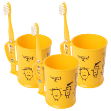 加寬兒童初中刷牙杯套組黃色8-11歲, 3組