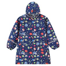 愛北鼻 兒童雨衣 深藍滿印太空-領口加高防水 建議140-150cm, 滿版印花, 3XL, 1入