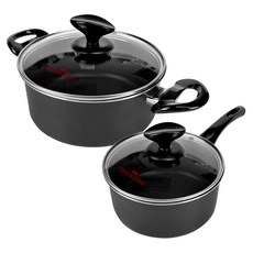 QUEEN SENSE IH爐適用輕量湯鍋 2入, 單柄湯鍋18cm+雙耳湯鍋24cm, 黑色