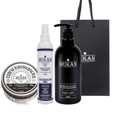 MUKAN 護髮三入組 B款 固定髮蠟+噴霧+洗髮精+購物袋, 1套