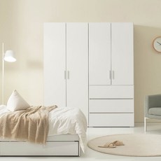 데코파인 루체플러스 800 옷장 + 800 서랍옷장 세트 방문설치, 화이트