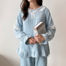 어나더디 여성용 레이스 카라 수면잠옷 상하의 세트