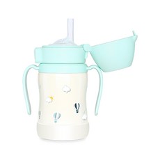 그로미미 스테인리스 빨대컵, 200ml, 1개, 크리미블루 + 스카이벌룬
