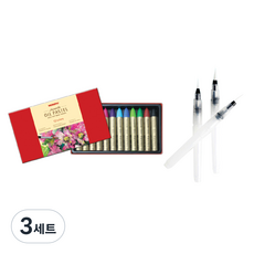 문교 수채 오일 파스텔 MAO-12 + 워터 브러쉬 3종 세트, 12색, 3세트