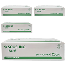 수성 거즈 엔 5cm x 5cm 8겹, 200매입, 4개