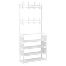鞋帽架 升級款 側布, 白色, 4層