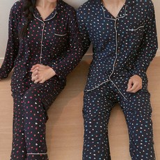 男士超桃心圖案領開領睡衣上下套裝