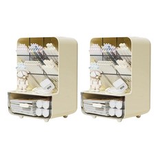 德利生活 斜插式桌面六分格多用收納盒 奶油色,2入