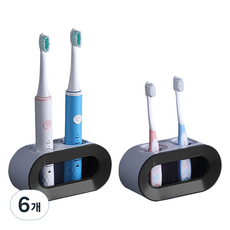 원이네 무타공 부착식 2구 칫솔꽂이, 블랙, 6개