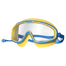 愛北鼻 大框防霧蛙鏡 舒適柔軟 清晰防霧, 湖藍框+黃, 1個, 兒童