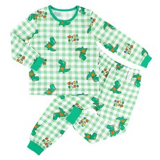 메이키즈 남아용 그린 체크 디노 9부 변화지 실내복 상하의 세트