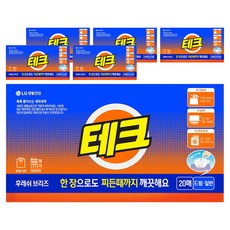 테크 간편 시트세제 일반드럼 겸용 후레쉬 브리즈향, 20개입, 6개