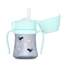 GROSMIMI 嬰幼兒用PPSU小鯨魚吸管杯, 奶油藍, 200ml, 1個