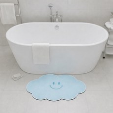 MF商店 微笑雲朵硅藻土腳踏墊 2入組, 天空藍 + 綠色