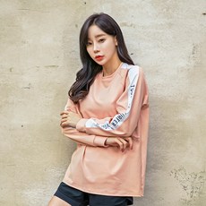 TUBE TREE 女款寬鬆拼色防曬泳衣T恤, 鮭魚粉(B6209)