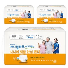 애니릴리프 남녀공용 재활 안심 팬티형 성인기저귀 장시간용 화이트, 특대형, 16매입, 3개