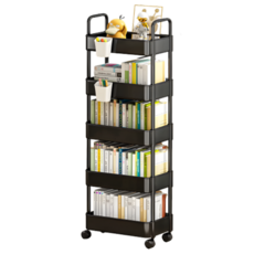 리브온 틈새 수납 정리대 트롤리 + 바퀴 + 걸이+ 스티커 + 걸이상자 2p 36 x 24 x 125 cm, 블랙, 5단