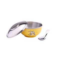 ZEBRA THAILAND 304不銹鋼上蓋兒童隔熱碗 Set, 雙層隔熱設計, 11cm, 顏色多種選擇, 黃色, 附湯匙, 1組