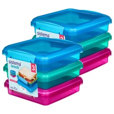 Sistema 사각 칼라 밀폐용기, 6개, 450ml