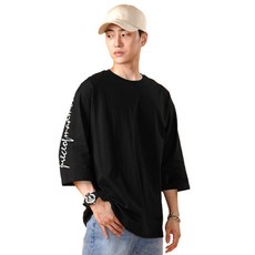 더매드문 남녀공용 레터링 7부 오버핏 티셔츠