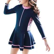 愛北鼻 女童氣質拚色泳衣