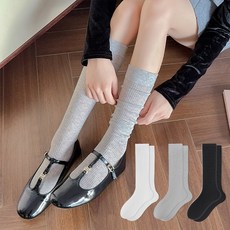 Doobalro 女款 韓國製 芭蕾風 透膚 羅紋 及膝襪 半長襪 3雙組