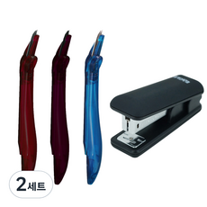 이글 제침기 C1036 3종 + 미끄럼방지 러버 컴팩트 스테플러 S5147RP, 와인 + 블루 + 레드(제침기), 2세트