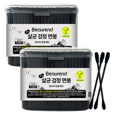 뷰렌드 비건 순면 살균 검정 면봉, 2개, 350개입