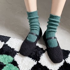 PORA BELLA 韓系素色厚羊毛襪保暖襪 WM010, 森林綠, 1雙, F