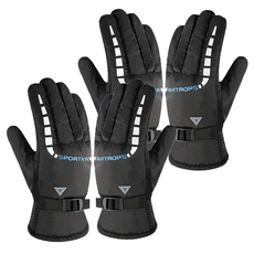 SPORTKR 加絨保暖騎車手套 2雙套裝 聚酯纖維 絨毛 防滑耐磨, 20.5 x 11.5cm, 藍色三角