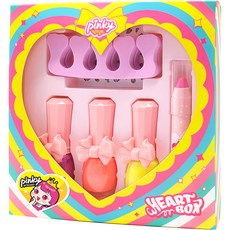 粉紅公主粉紅心形化妝盒, 3種水性指甲油+美甲分趾器*2入+Pinky唇筆+指甲貼, 1組