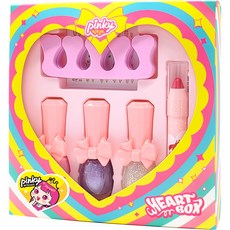 粉紅公主粉紅心形化妝盒, 3種水性指甲油+2個腳趾分離器+Pinky唇筆+指甲貼, 1組
