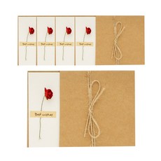 Donna&deco 克洛伊信紙 + 牛皮紙信封 + 花朵裝飾, 紅色迷你玫瑰, 5套