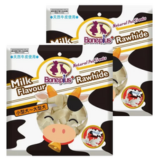 Boneplus 天然潔牙牛奶牛皮香脆扁條 5.0 英吋, 牛奶, 350g, 2包